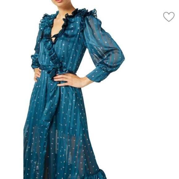 Misa Gabriella Ruffle Midi Dress Holiday Teal Size XS - Picture 3 of 16